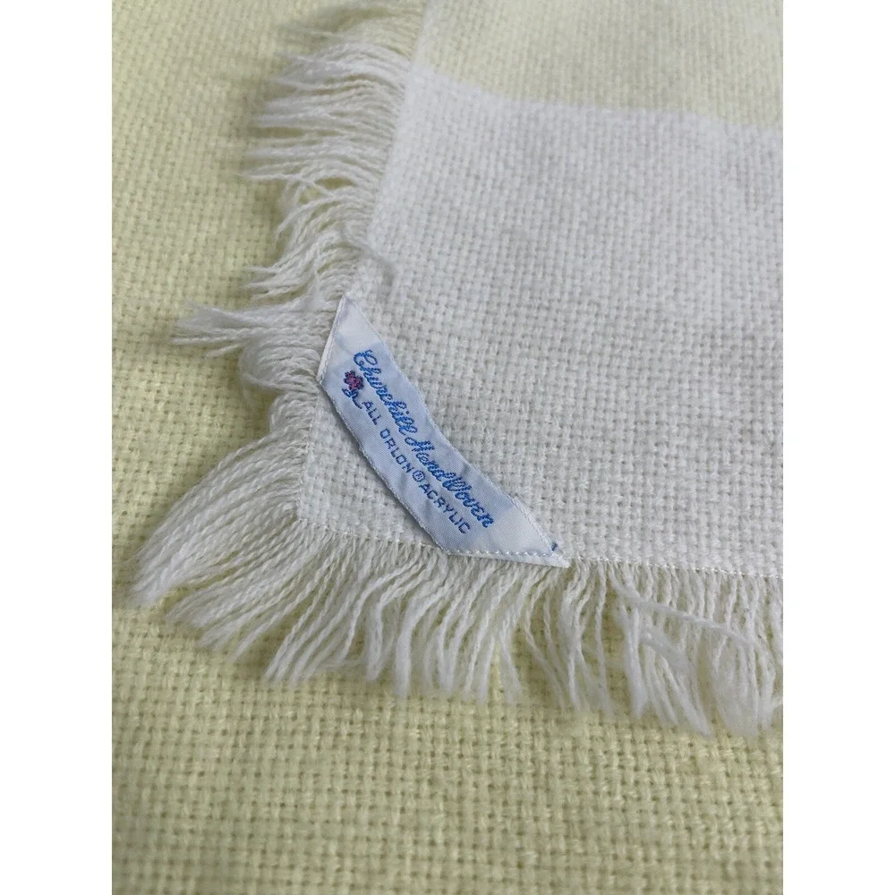 Vtg Churchill Handwoven‎ Baby Blanket All Orlon Acrylic Yellow White